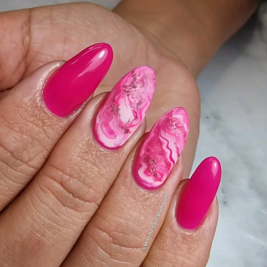 Hot Pink Marble Nails