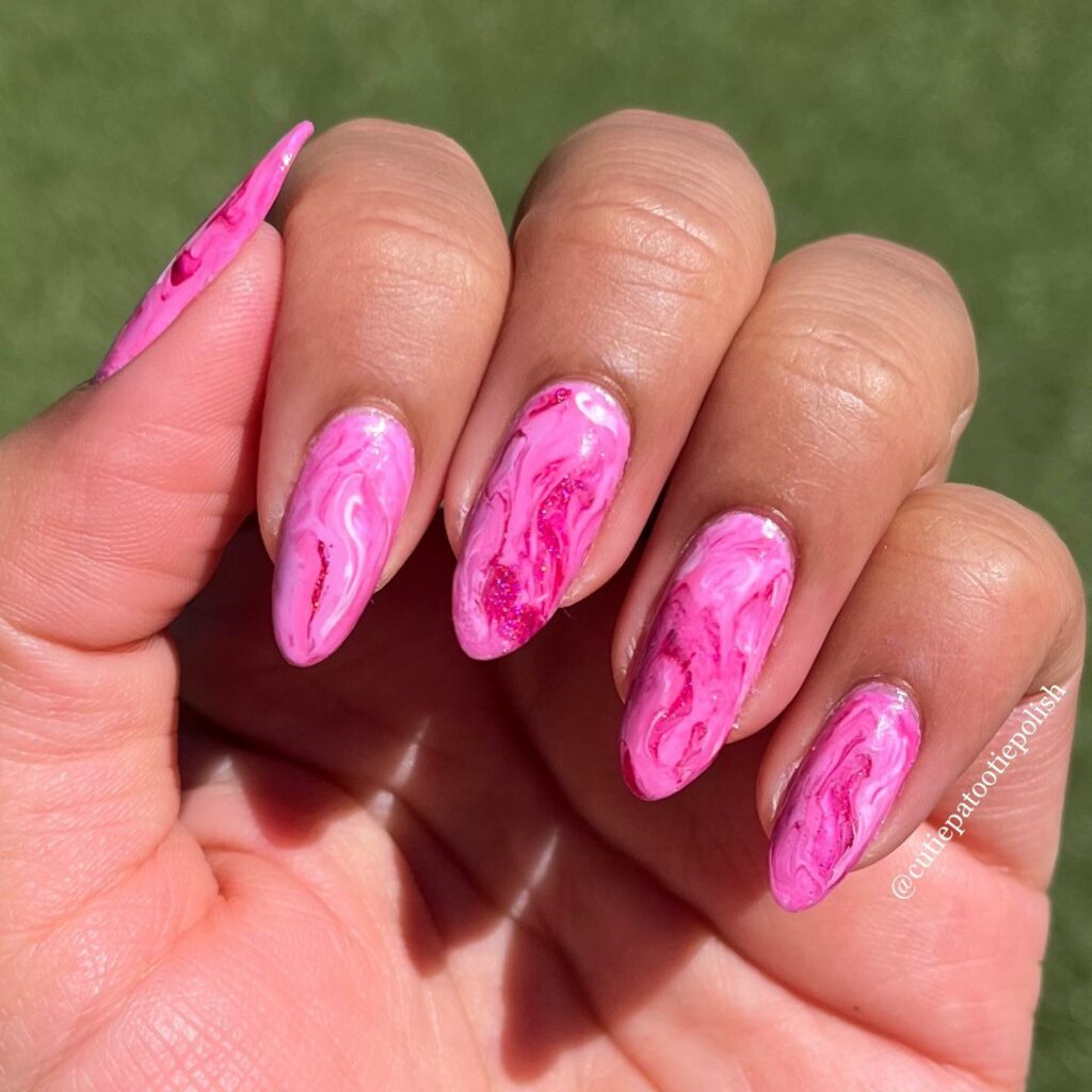 50 Pretty Summer Nails in 2022 For Every Taste  Swirl Pink on Pink Almond  Nails