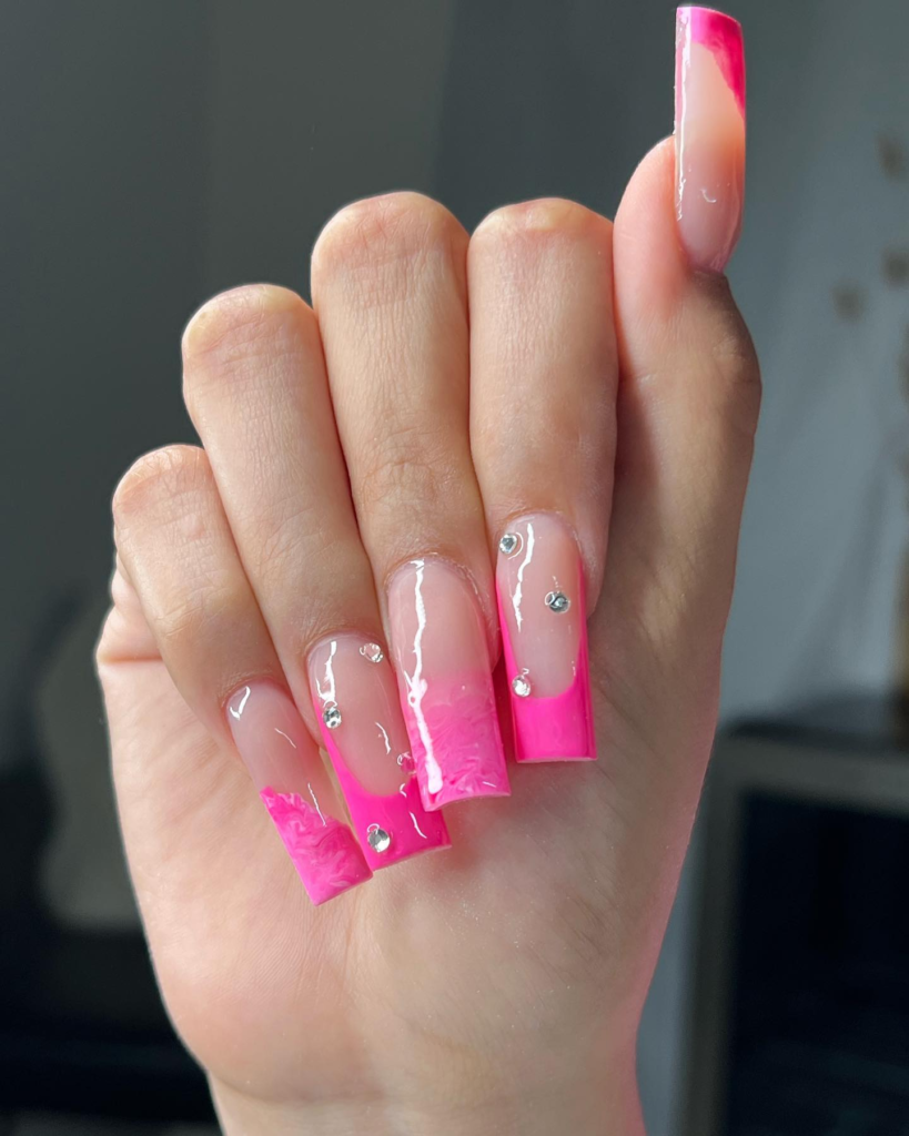 Pink Marble French Tip Nails