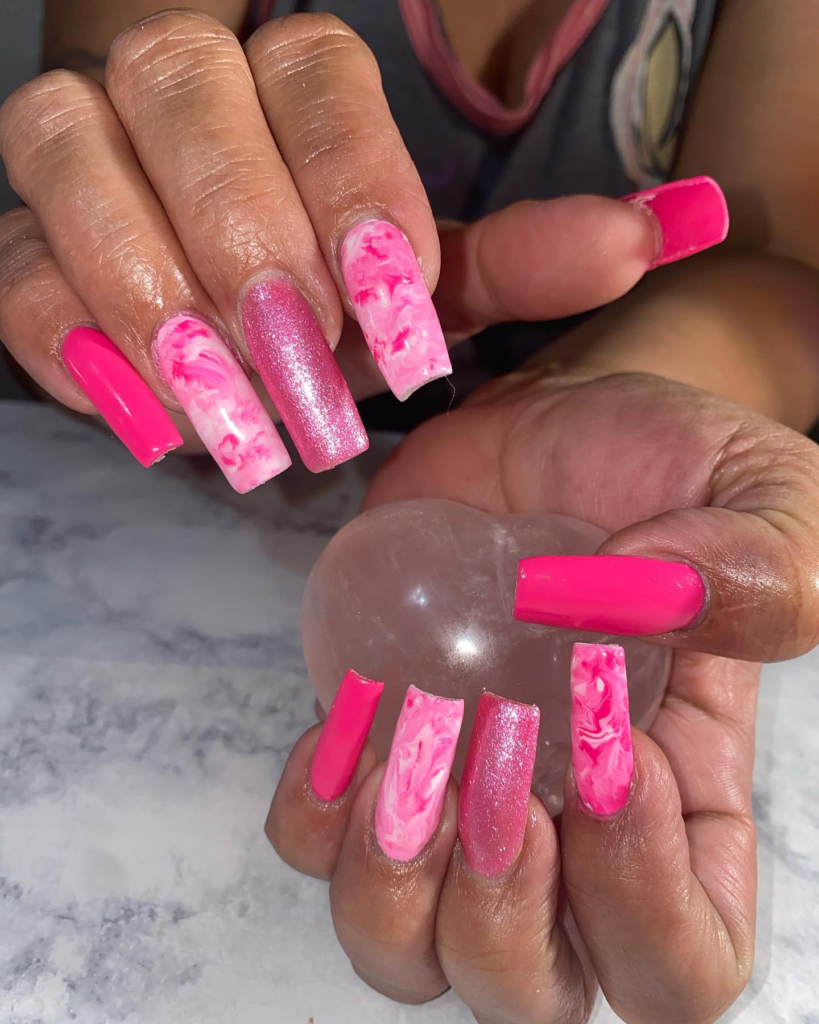 Coffin Pink Marble Nails