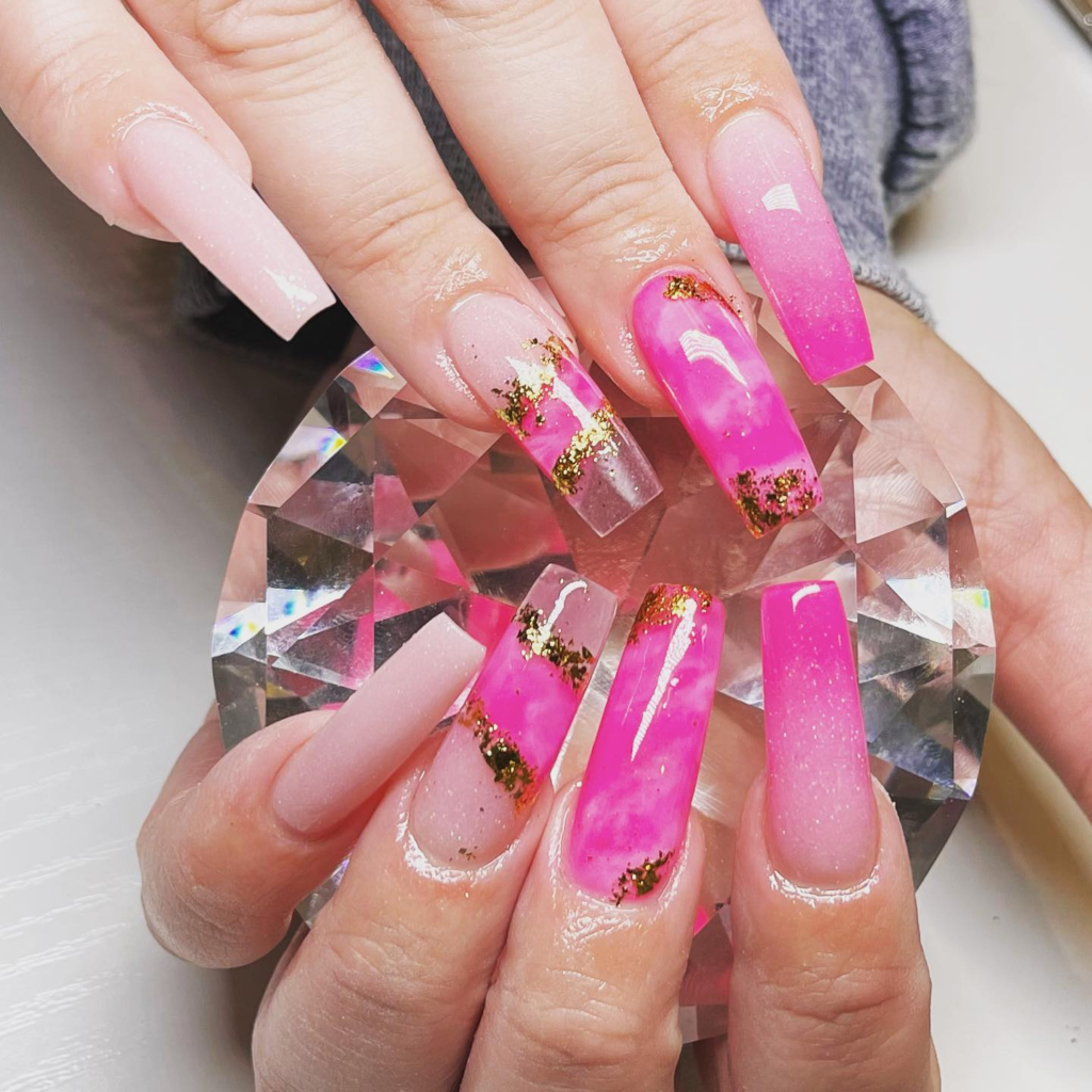 Coffin Pink Marble Nails