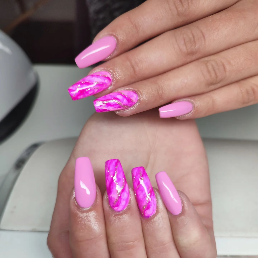 Coffin Pink Marble Nails