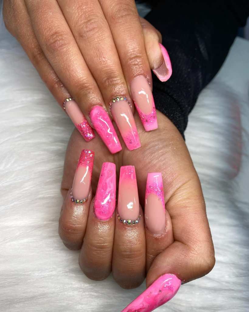 Coffin Pink Marble Nails