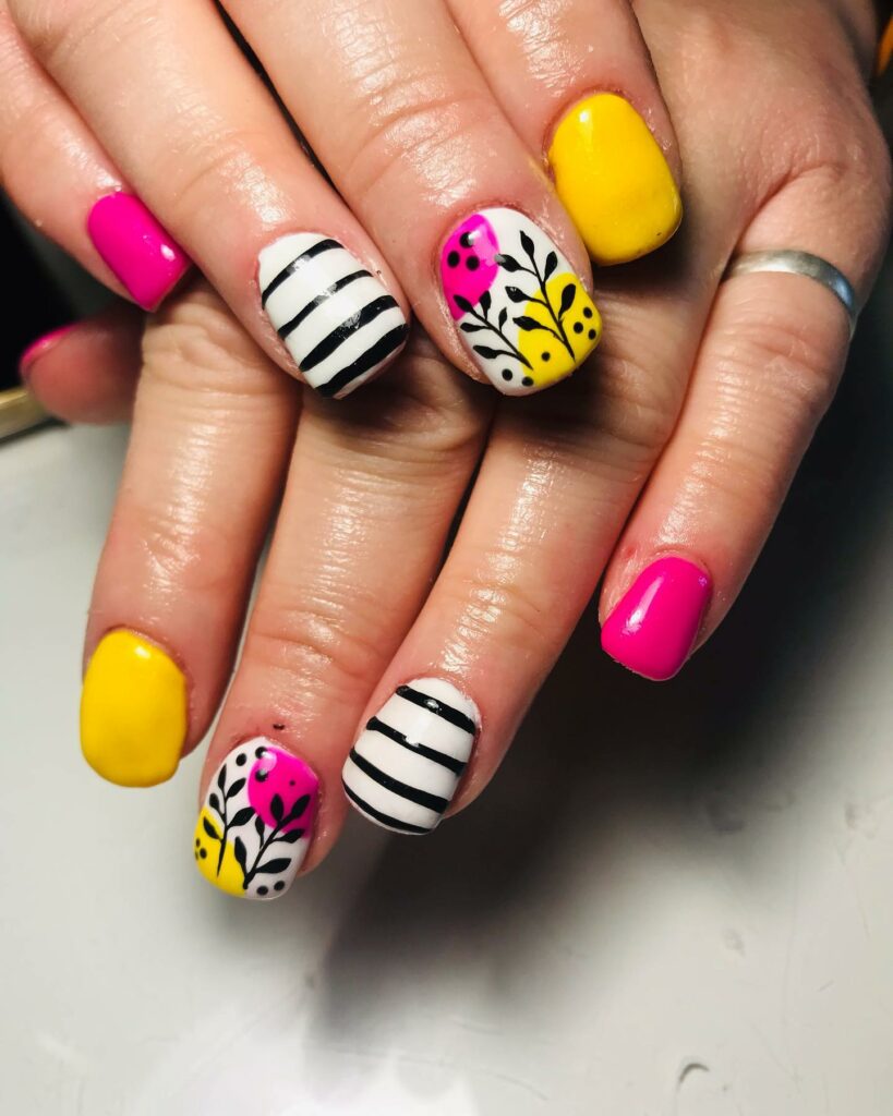 Neon Pink and Yellow Nails