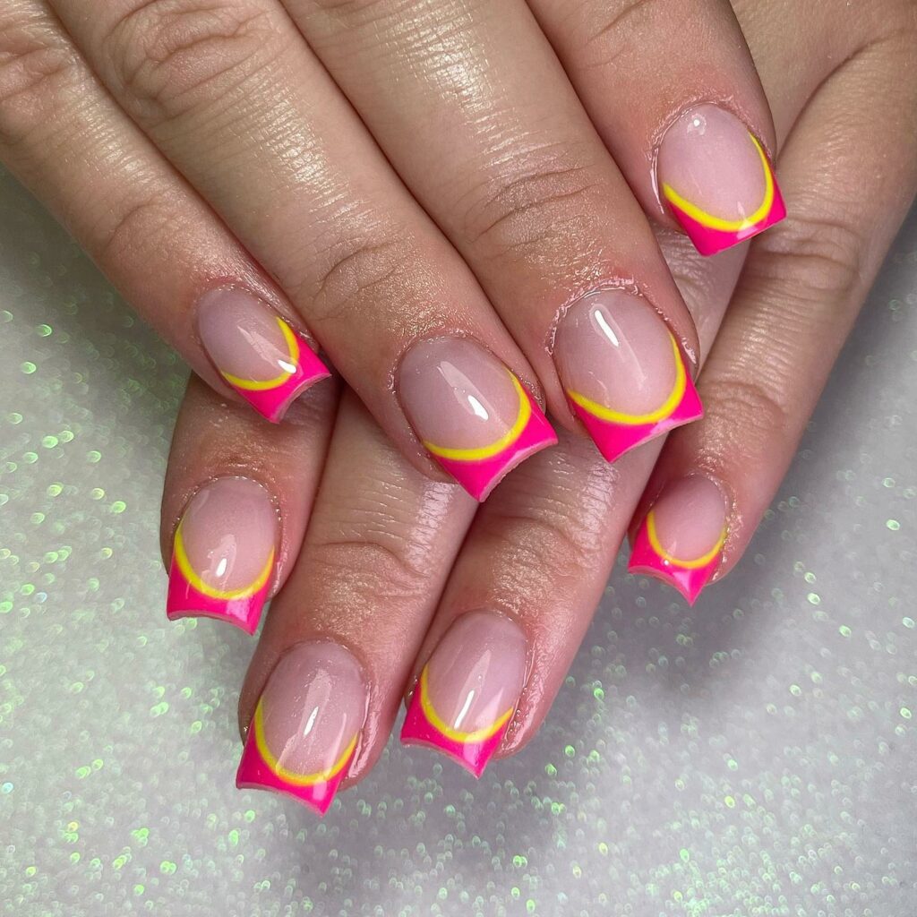 Neon Pink and Yellow Nails