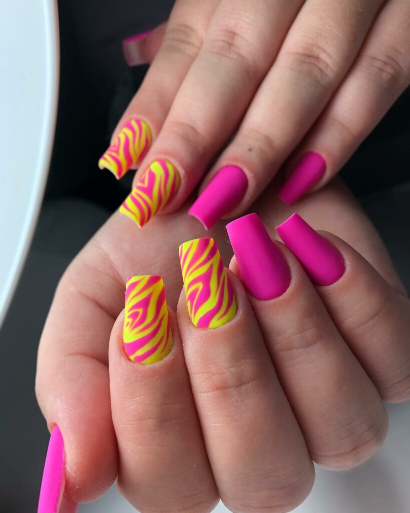 Neon Pink and Yellow Nails