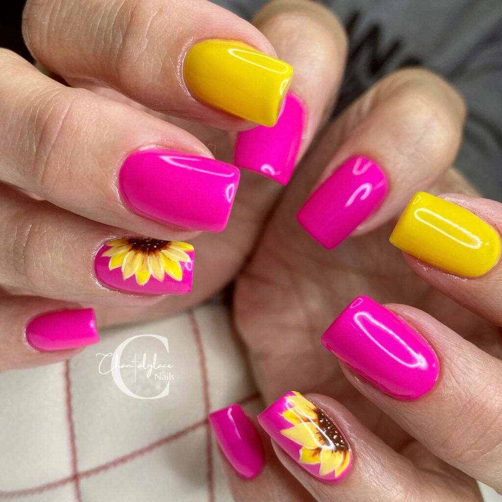 Neon Pink and Yellow Nails