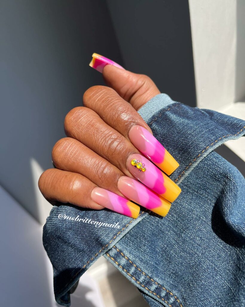 Neon Pink and Yellow Nails