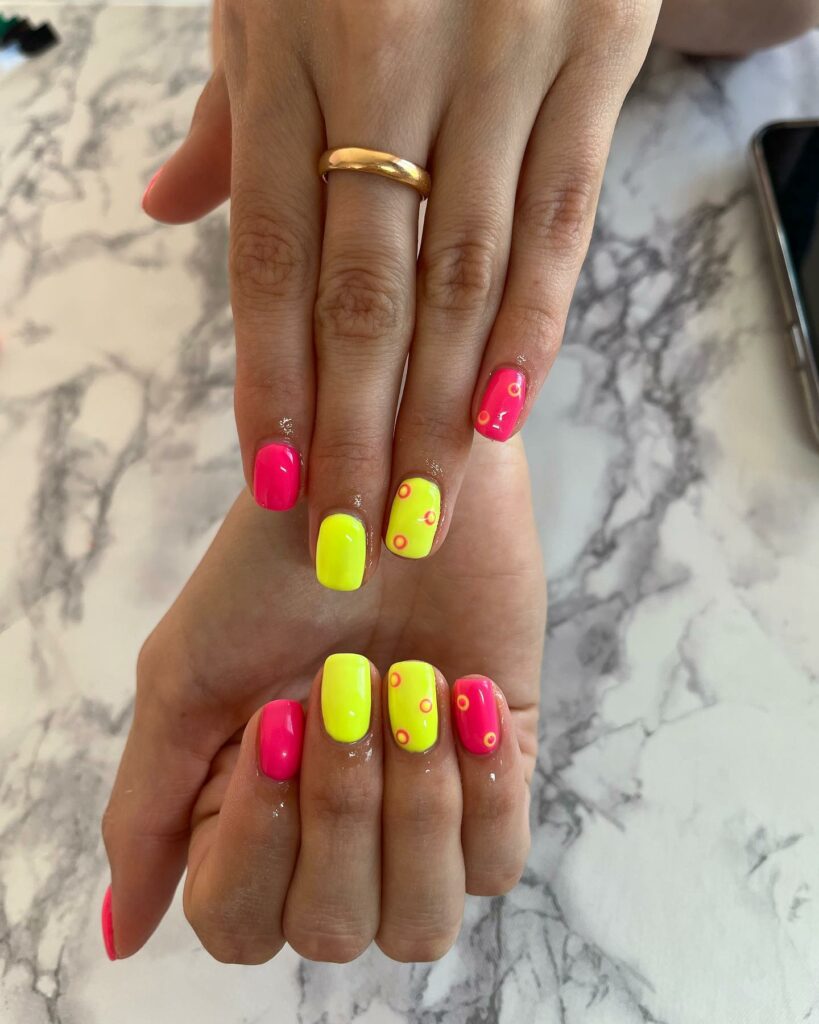 Neon Pink and Yellow Nails