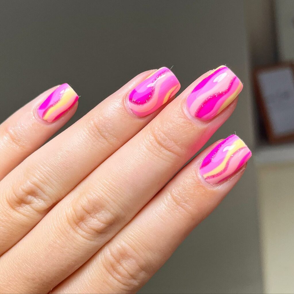 Neon Pink and Yellow Nails