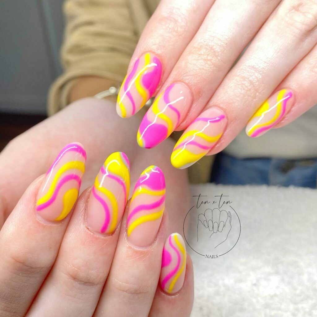 Neon Pink and Yellow Nails