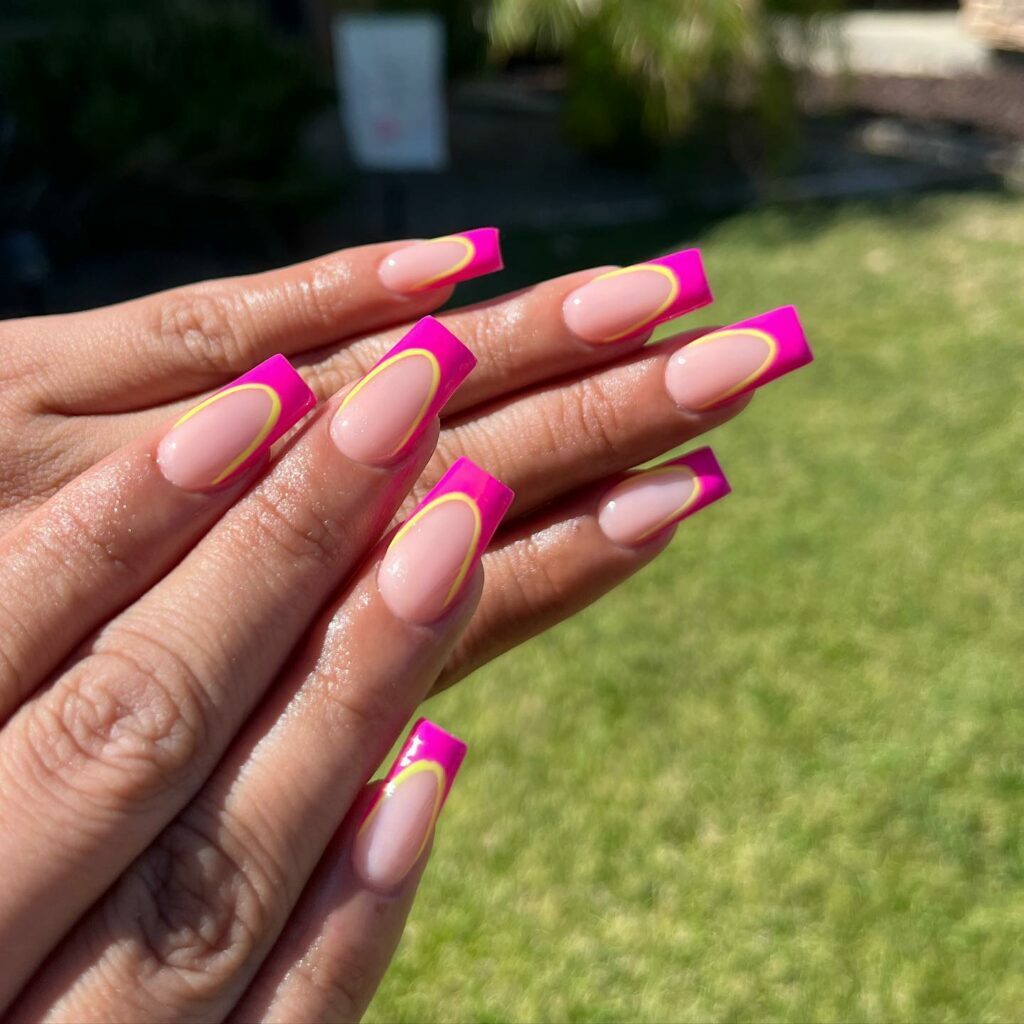 Neon Pink and Yellow Nails