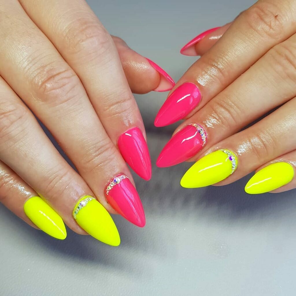 Neon Pink and Yellow Nails