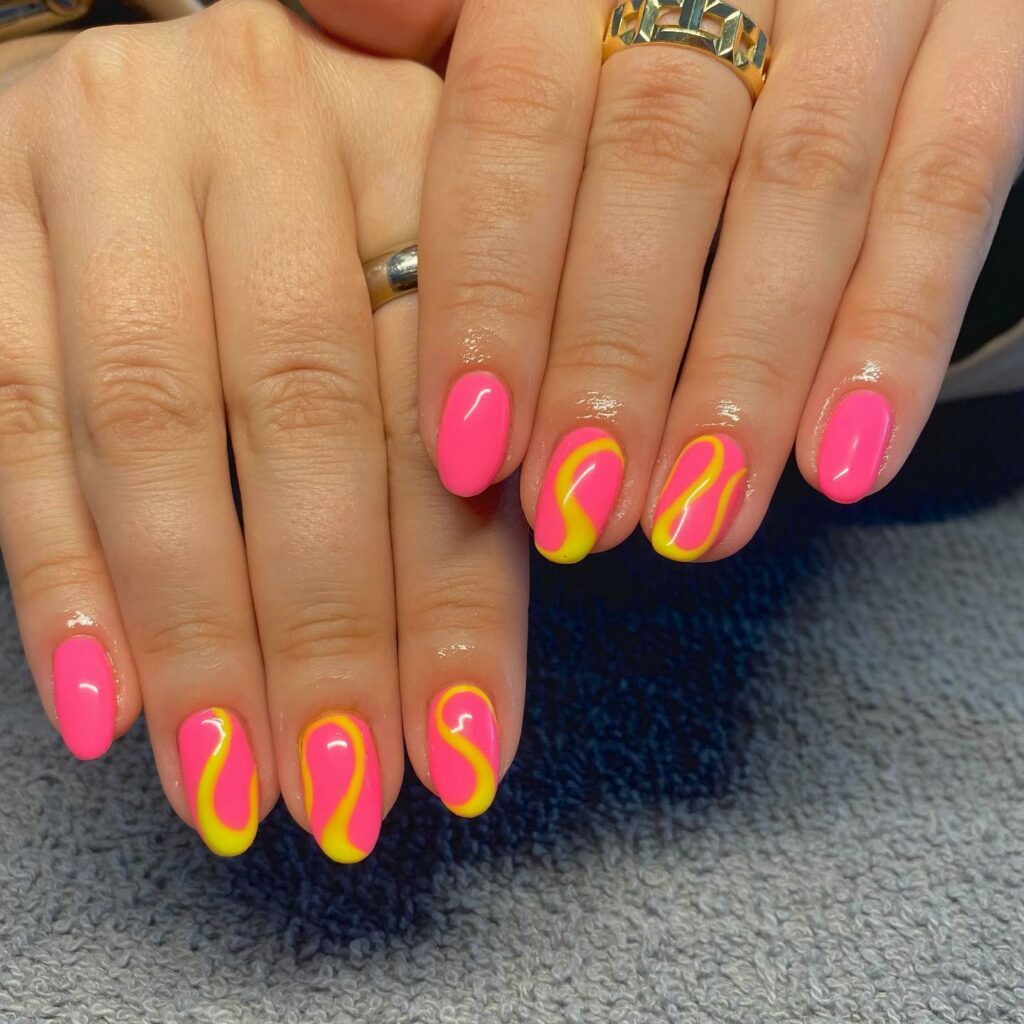 Neon Pink and Yellow Nails