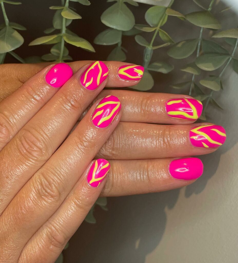 Neon Pink and Yellow Nails