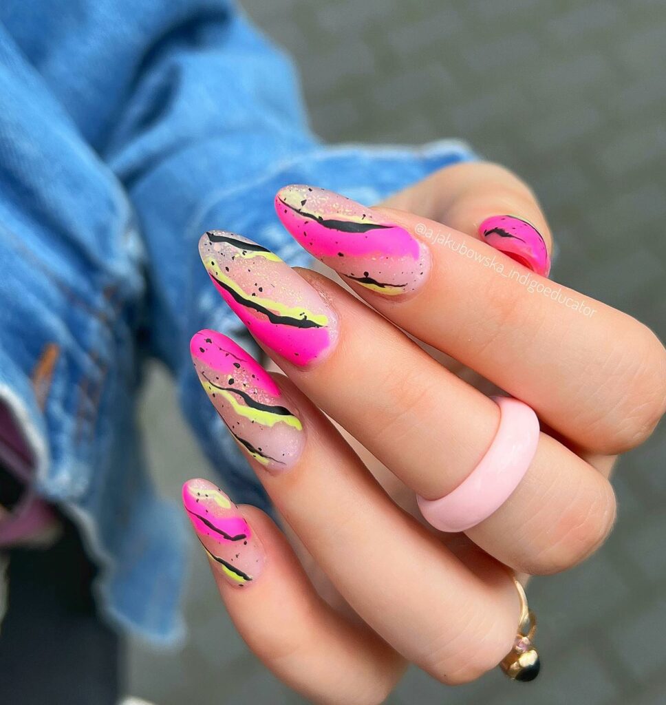 Neon Pink and Yellow Nails