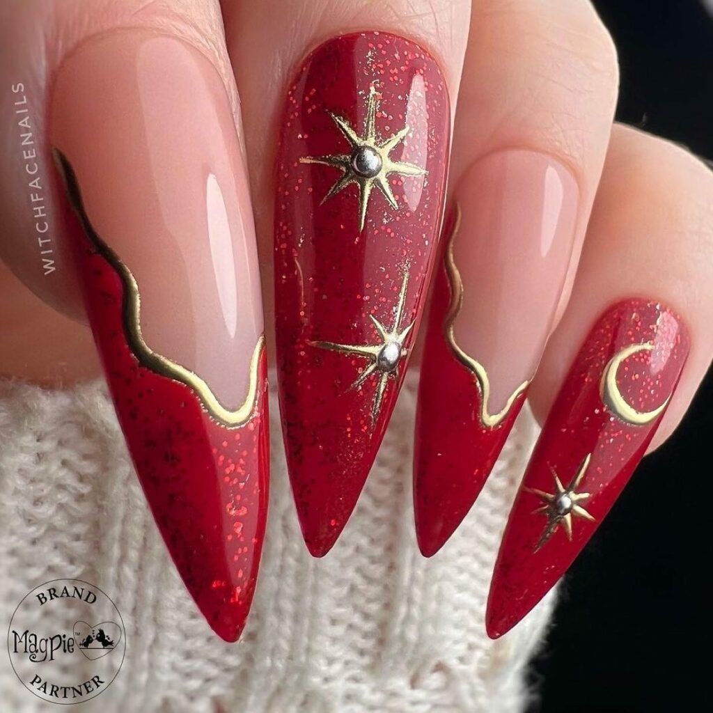 pink and red Christmas nails