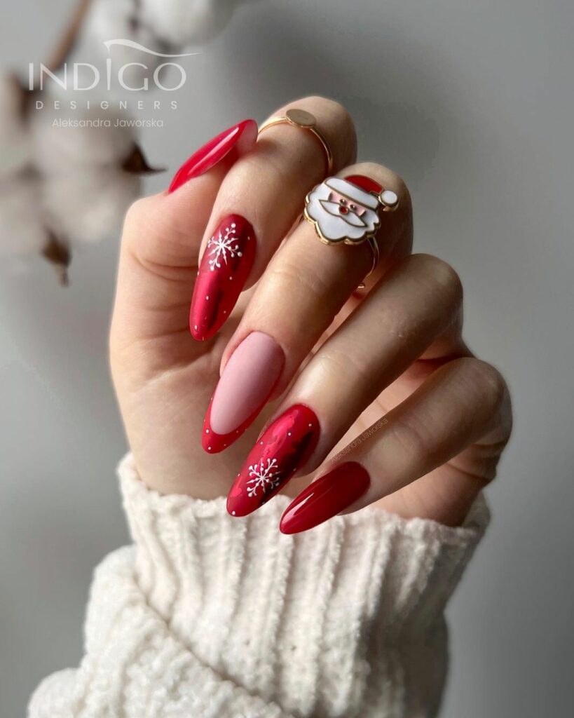 pink and red Christmas nails