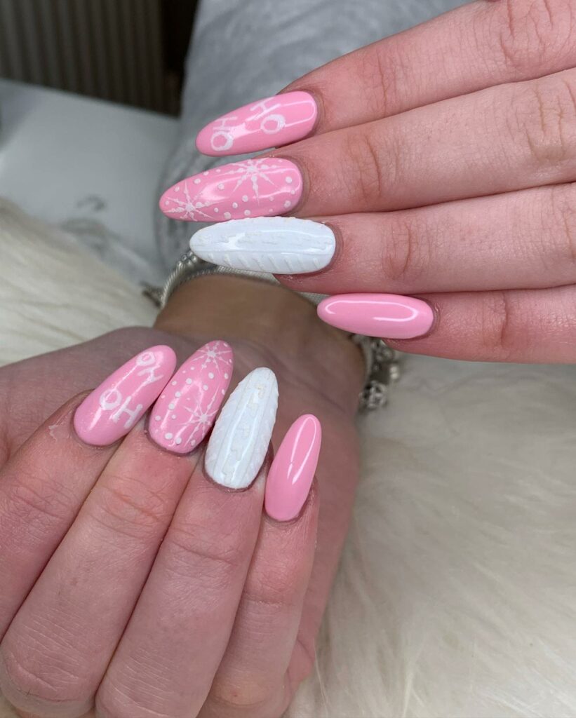 Pink and White Christmas Nails