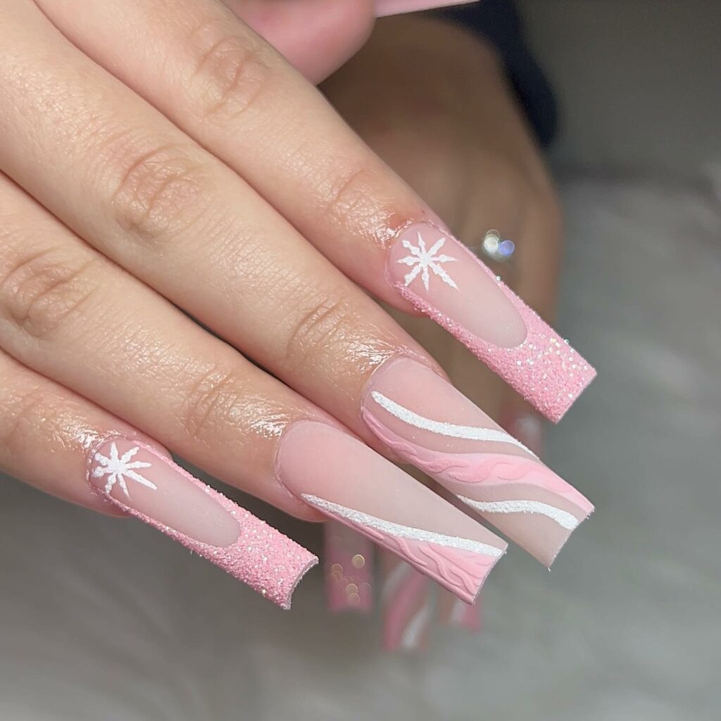 Pink and White Christmas Nails