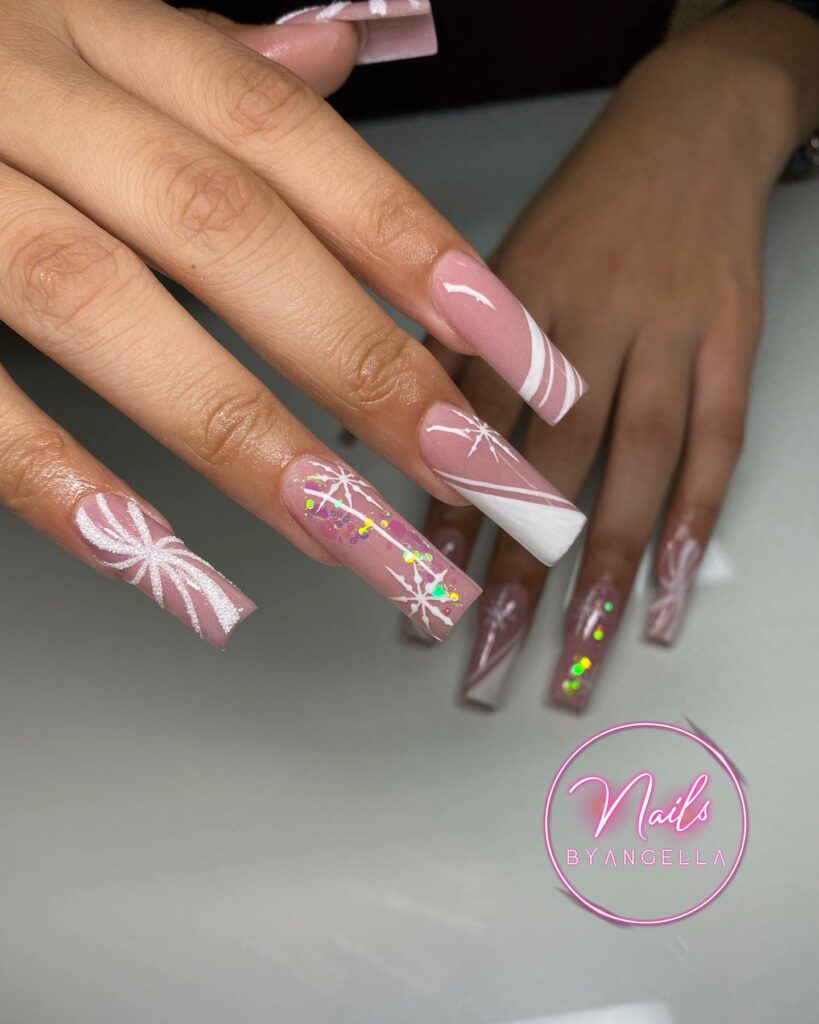 Pink and White Christmas Nails
