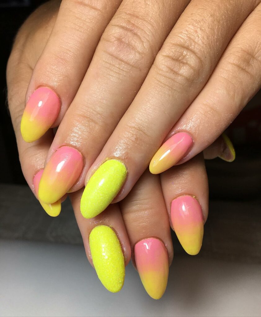 Pink and Yellow Ombre Nails