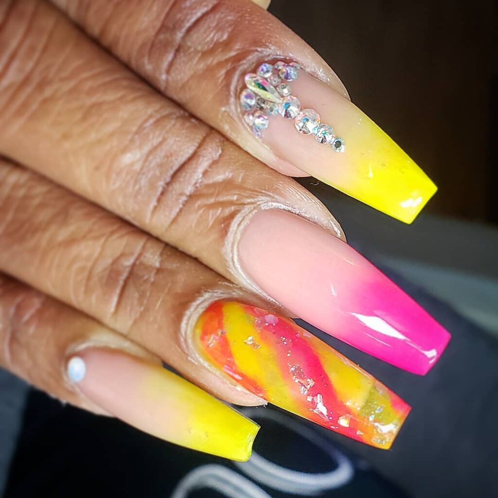 Pink and Yellow Ombre Nails