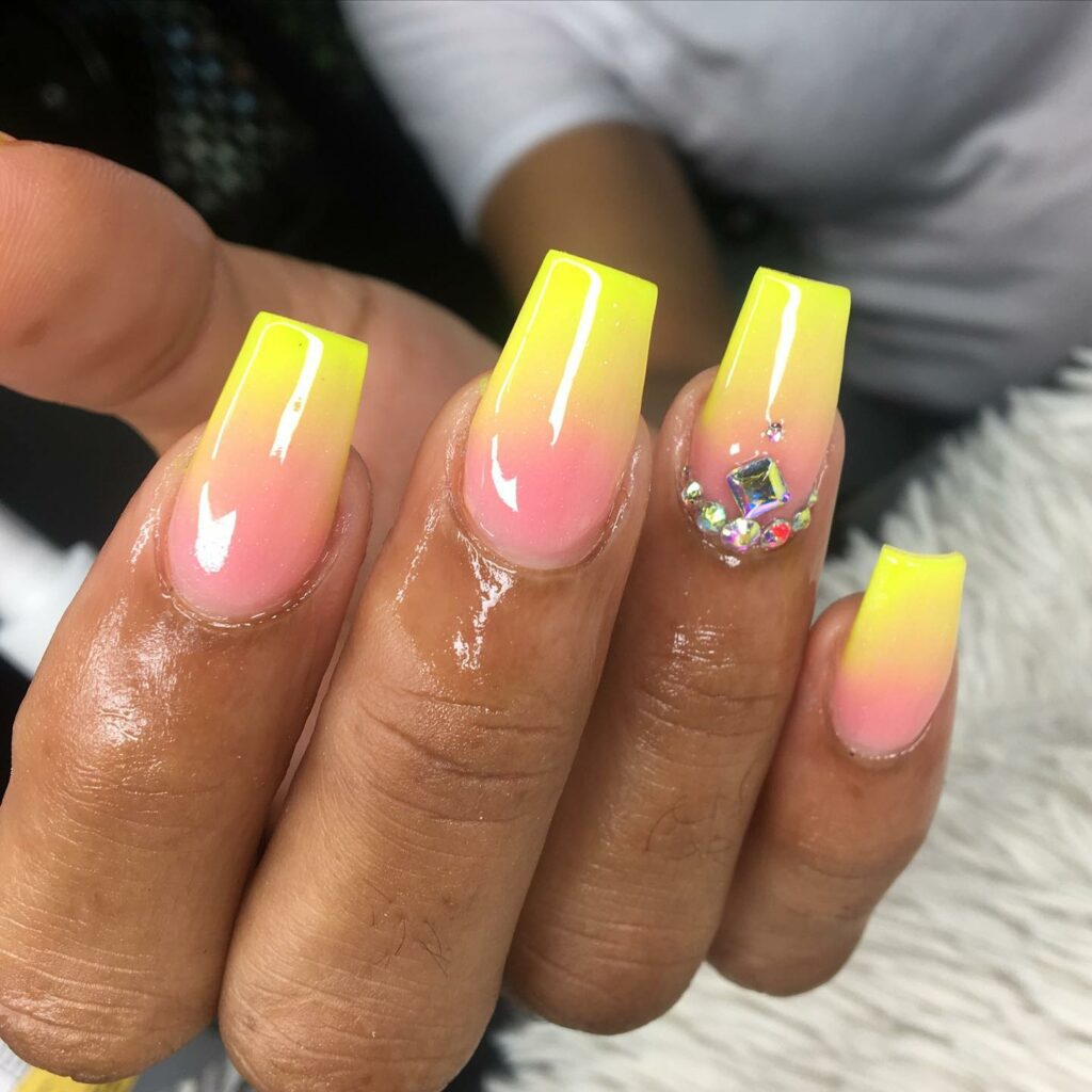 Pink and Yellow Ombre Nails