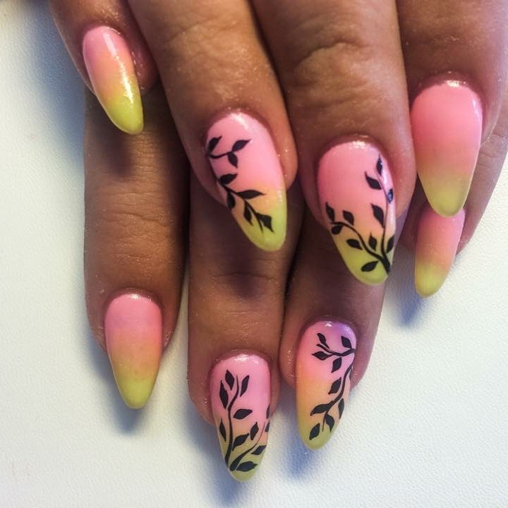 Pink and Yellow Ombre Nails