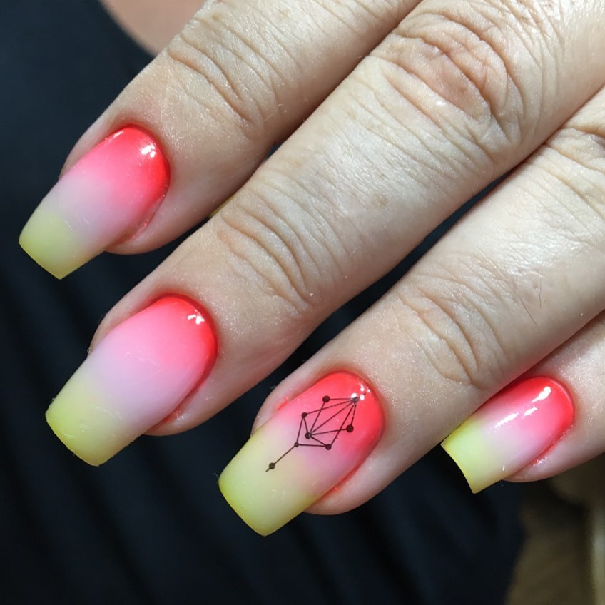 Pink and Yellow Ombre Nails