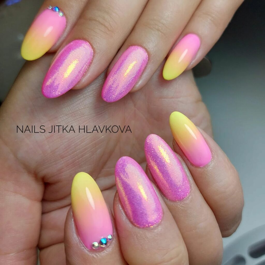 Pink and Yellow Ombre Nails