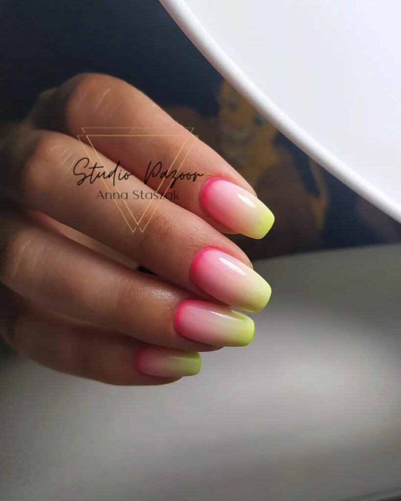 Pink and Yellow Ombre Nails