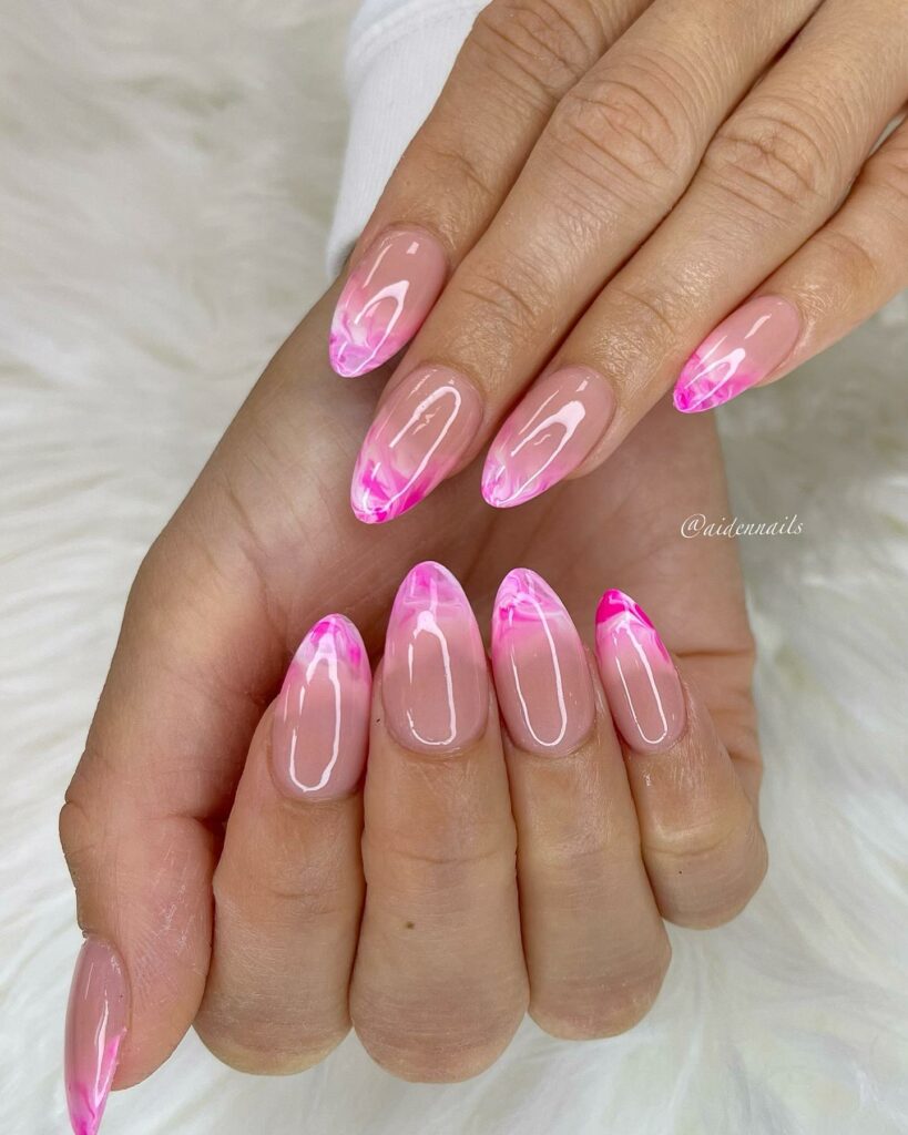 pink marble french tip nails