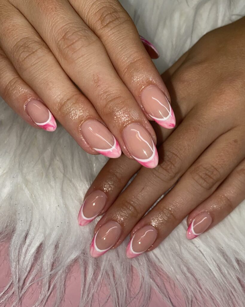 pink marble french tip nails