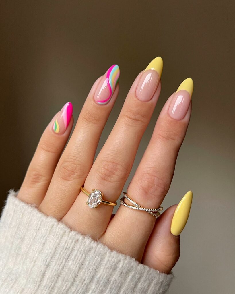 summer pink and yellow nails