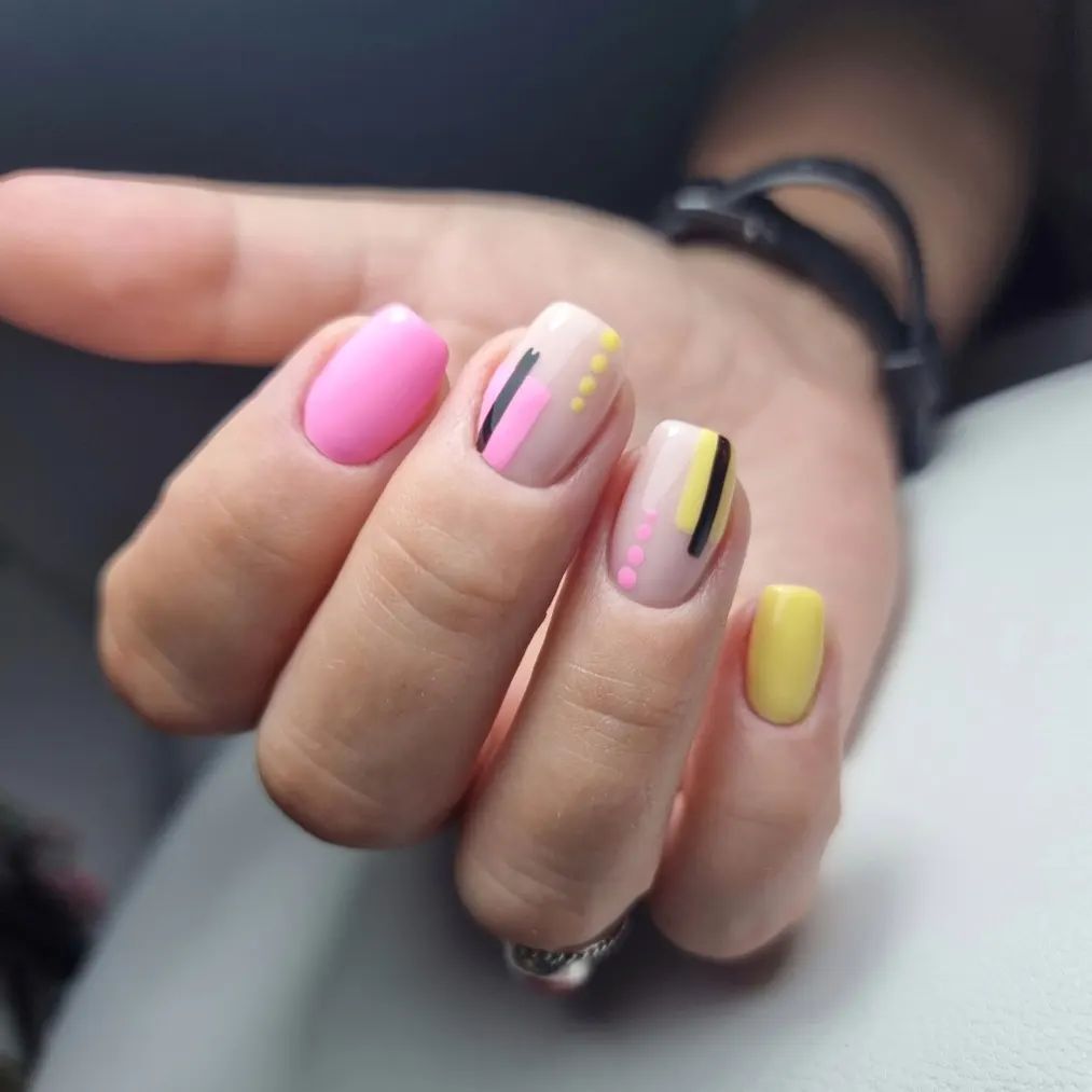 summer pink and yellow nails