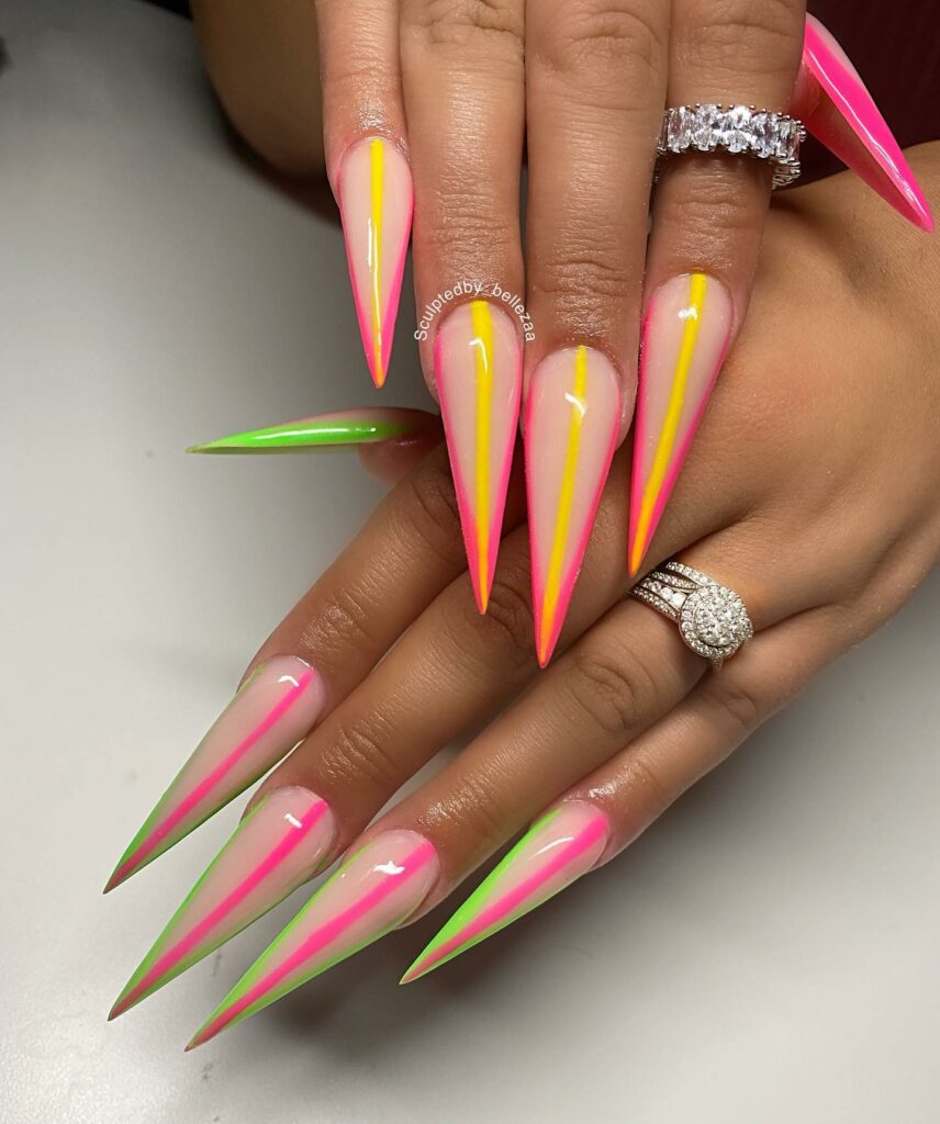 summer pink and yellow nails