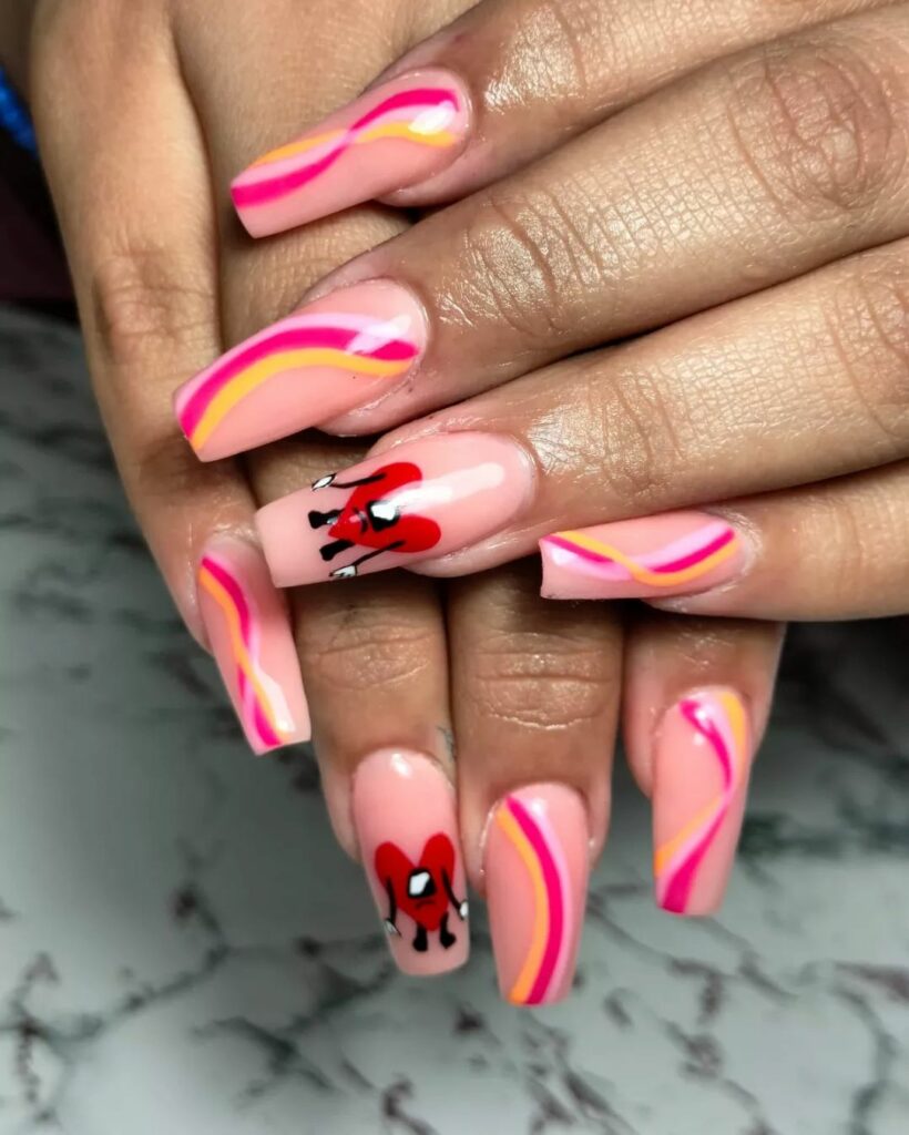 summer pink and yellow nails