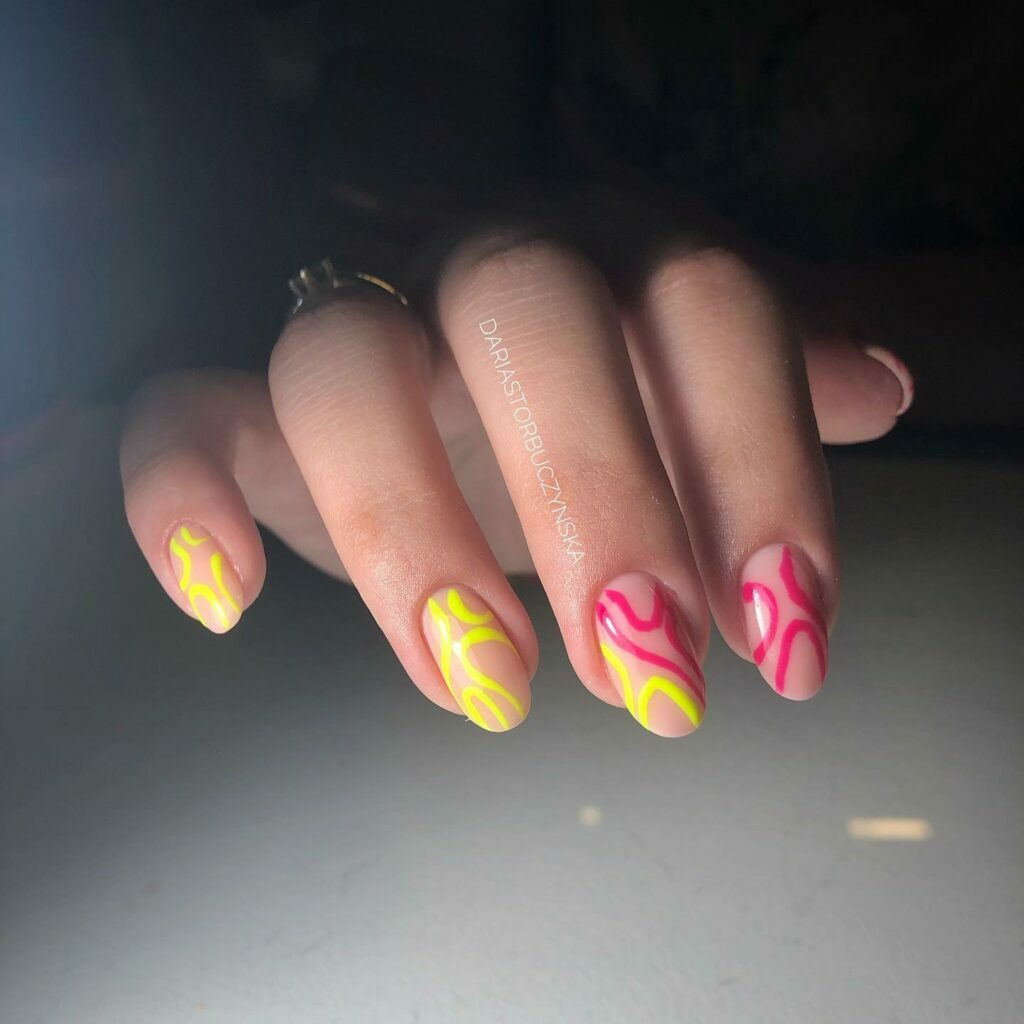 summer pink and yellow nails