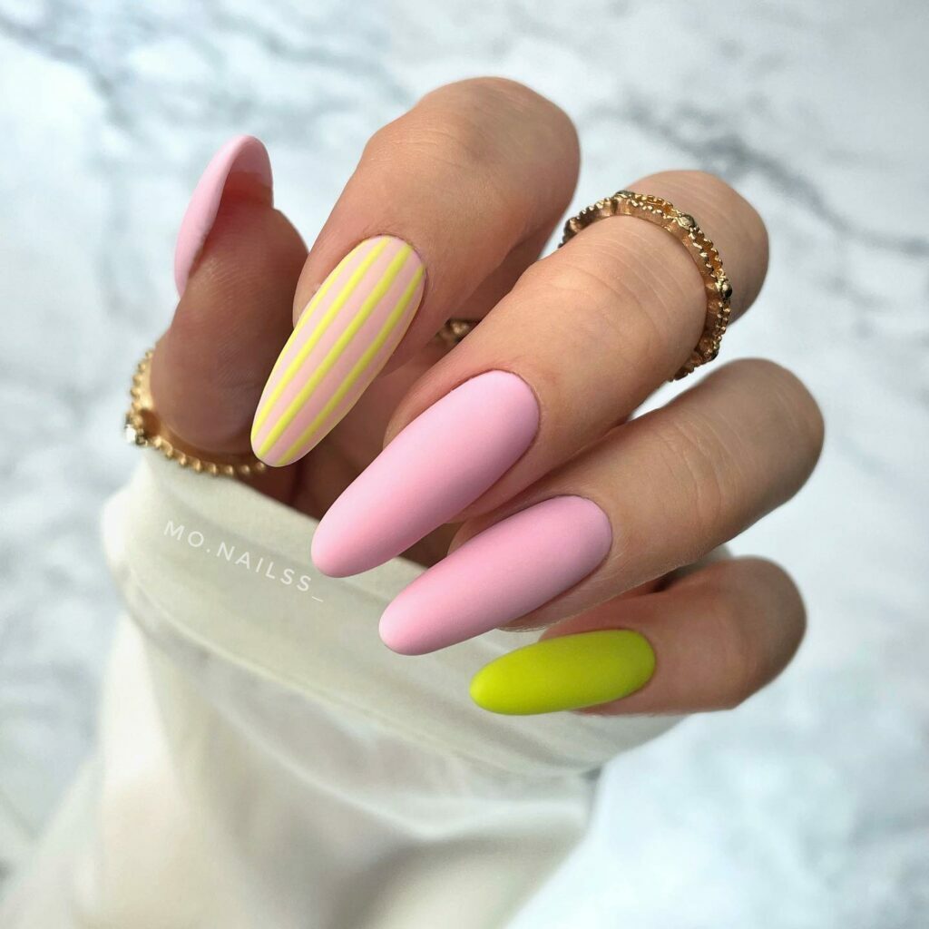 summer pink and yellow nails