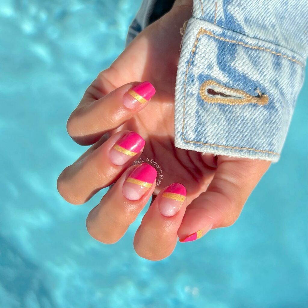summer pink and yellow nails