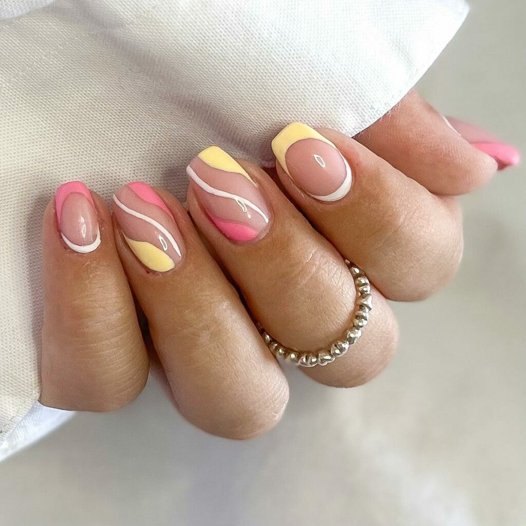 summer pink and yellow nails