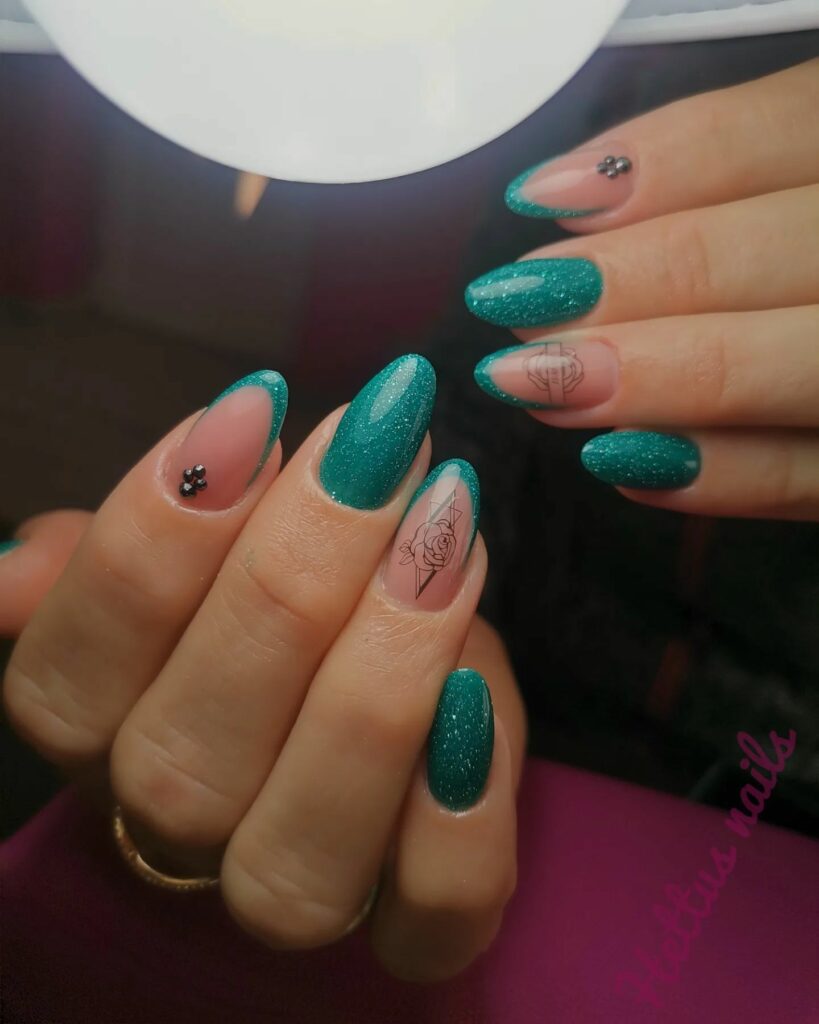 emerald green almond nails