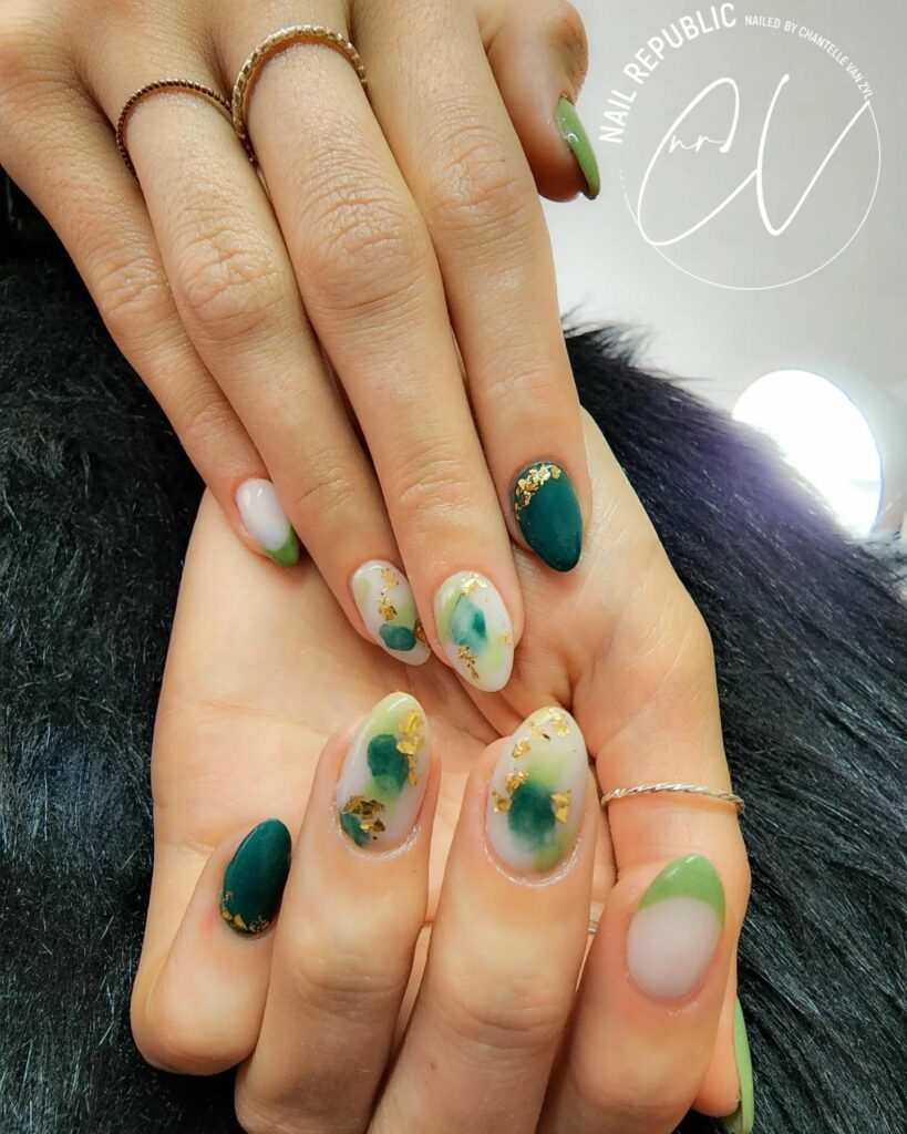 emerald green almond nails