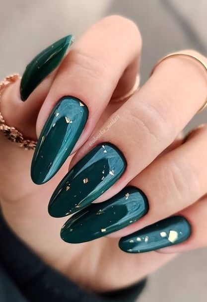 Emerald Green Nails with Gold