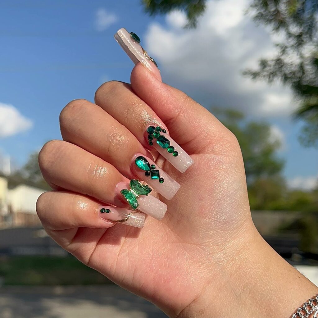 emerald green nail design