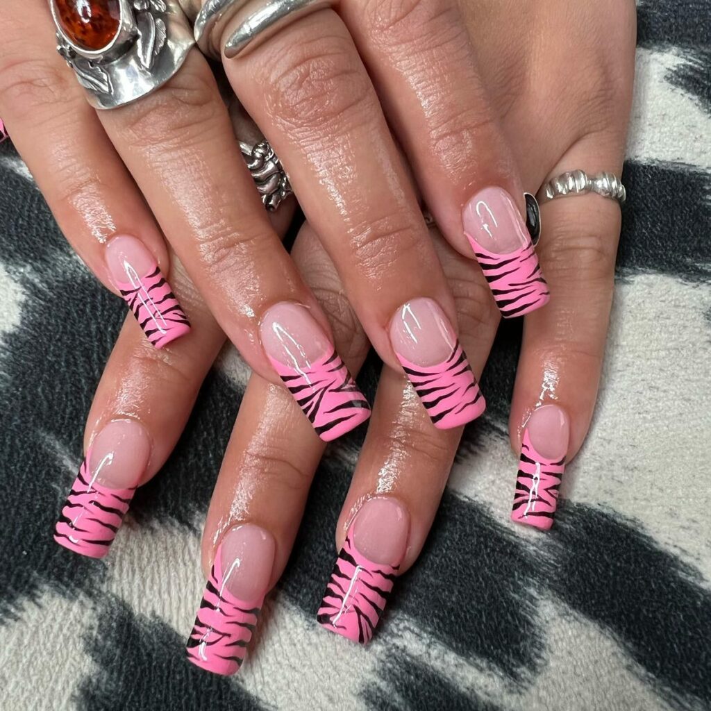 zebra french tip nails