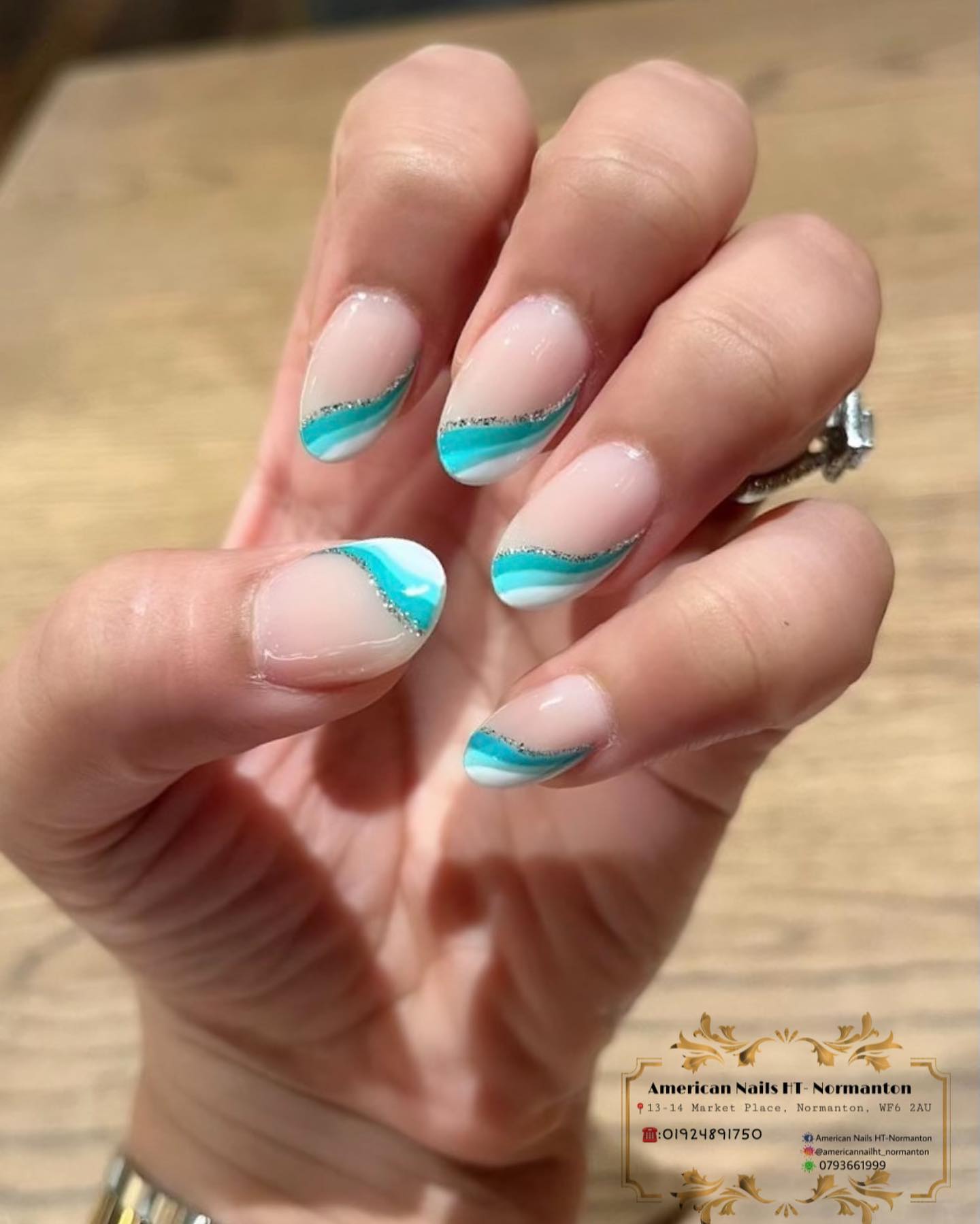 Turqouise French Tip Nails