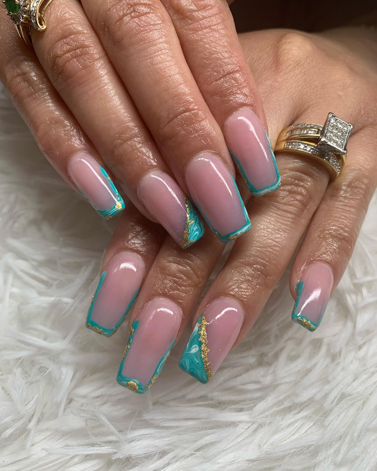 Turqouise French Tip Nails