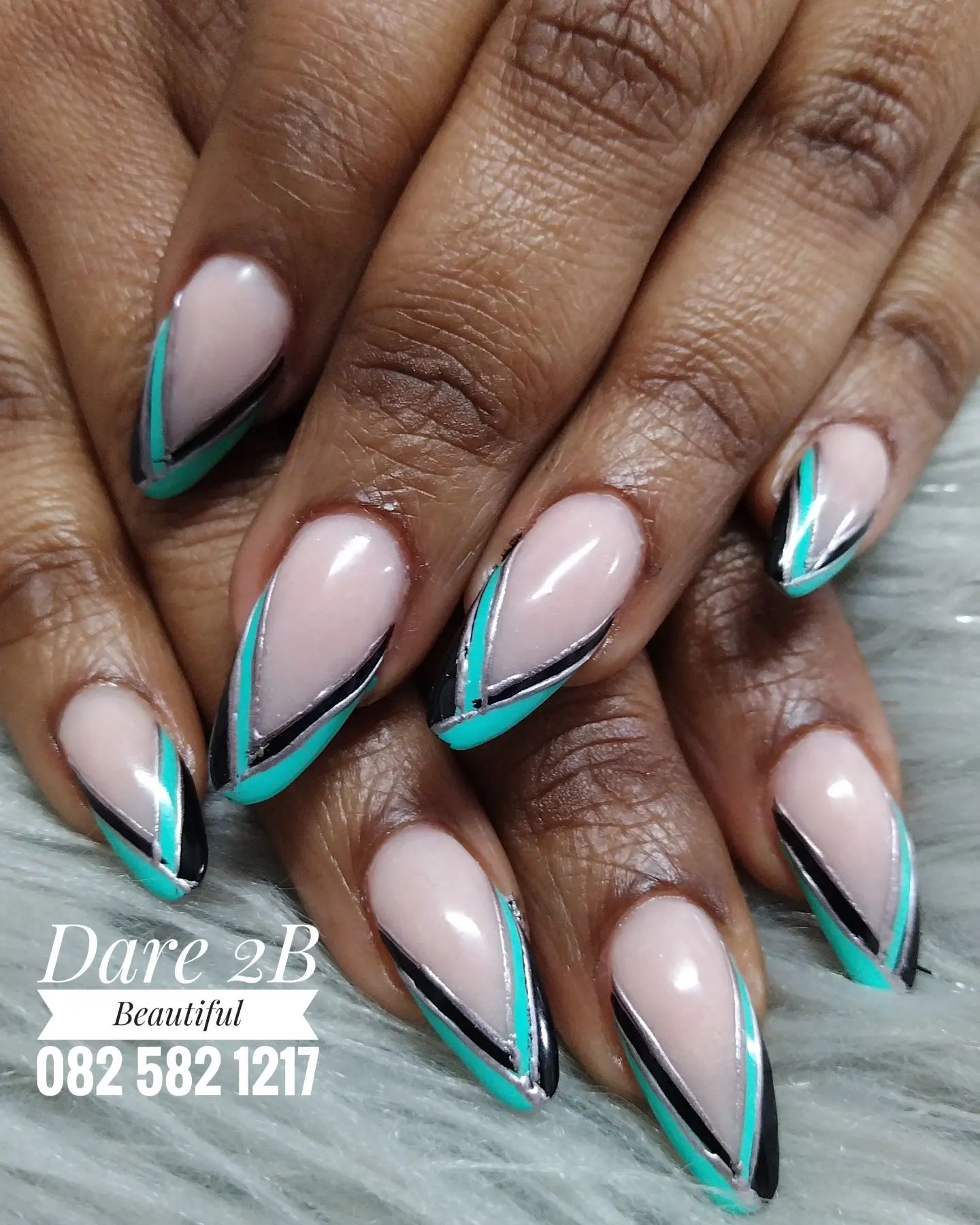 Turqouise French Tip Nails